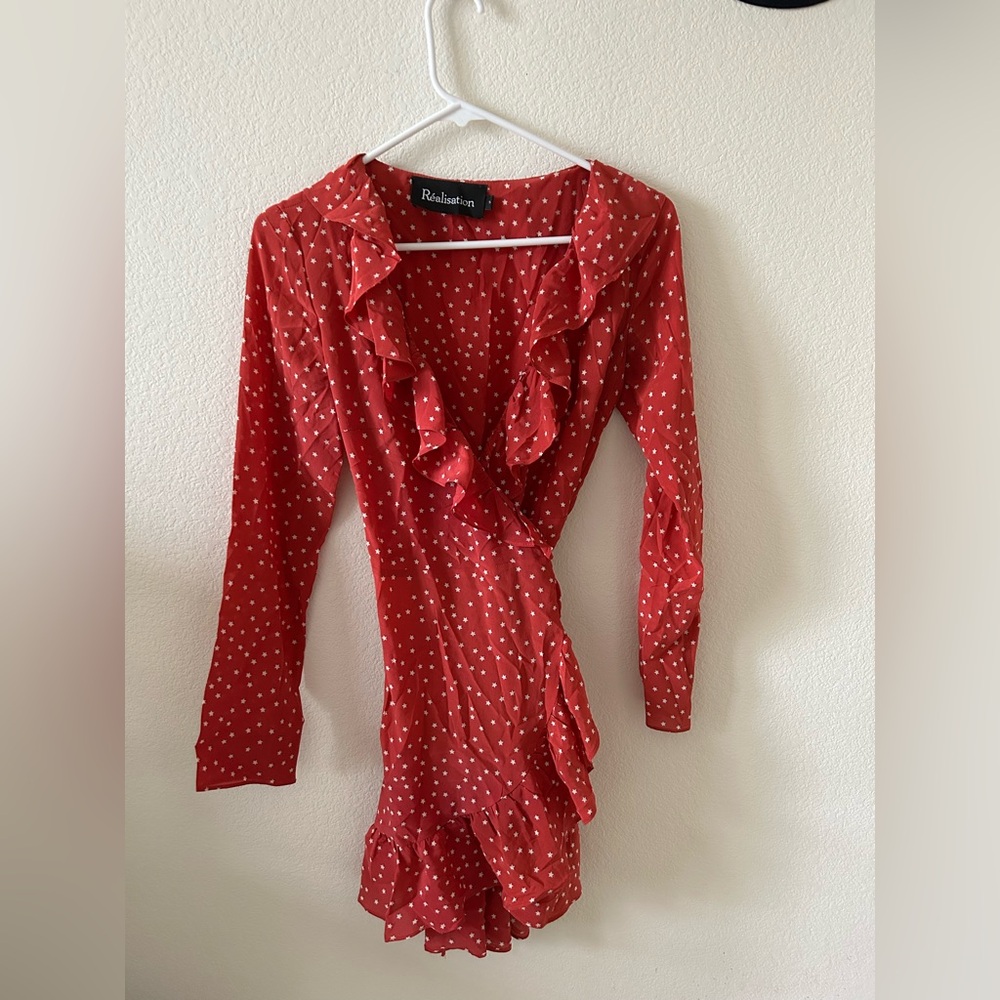 Realisation Par Alexandra Red Star Silk Wrap Dress